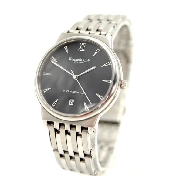 Kenneth Cole Mens 35mm Classic Date Dress Watch Stainless Steel w New Battery - Picture 1 of 16